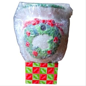 Vtg Yankee Candle Tart Warmer Christmas Wreath Ceramic With 12 Tealight Candles